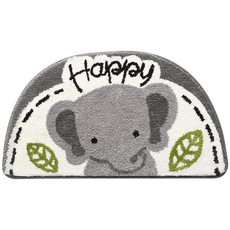 

Semi-circular Cartoon Elephant Bathroom Absorbent Bath Mat Thick Microfiber Shower Room Door Rug