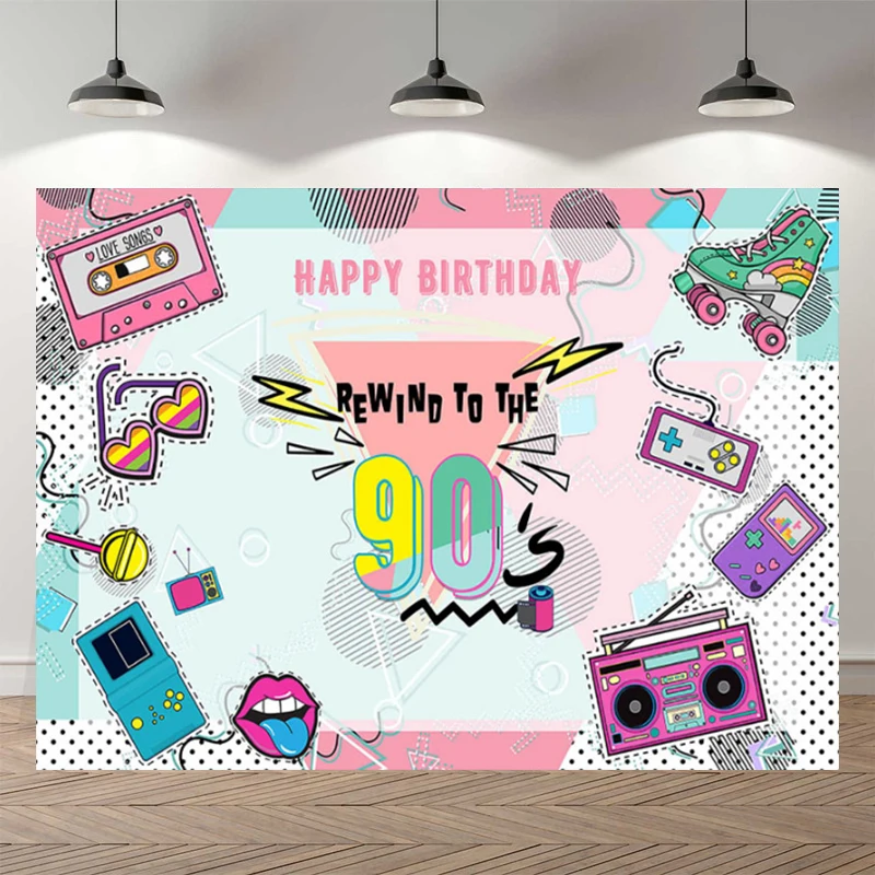 

Hip Hop 90’s Birthday Party Decoration Backdrop Rewind To The 90s Party Banner Sunglass Photo Booth Background Studio Custom