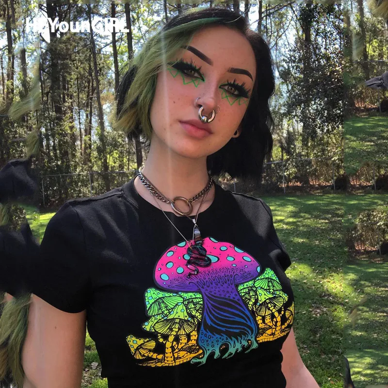 

Kuakuayu HJN Harajuku Black Short Sleeve Cotton Tshirts Women Fashion Casual T Shirt Ladies Streetwear Printed Tee Shirts