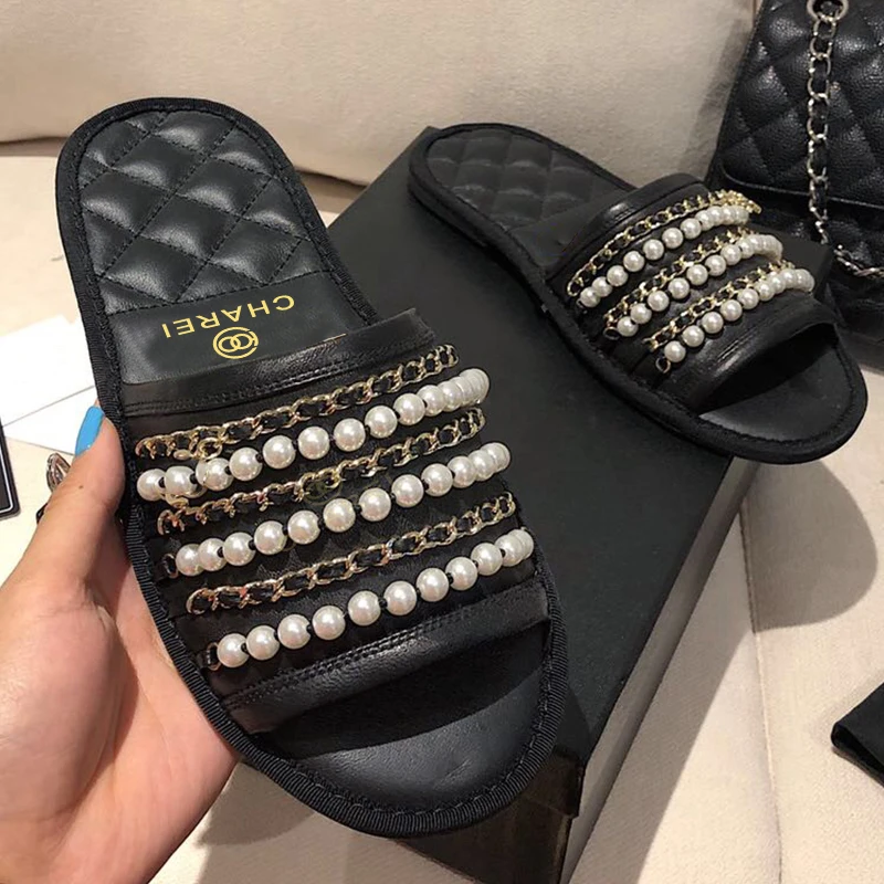 Тапки CHAREI с французской плоской подошвой полная индивидуальность Новинка лета