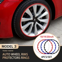 4pcsset rimblades car vehicle wheel rims protector decor strip tire guard line rubber moulding trim for tesla model 3 2017 2022