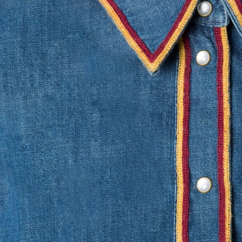 Fashion Women Denim Blouse Top High Quality Colors Striped Long Sleeve Jeans Shirt Single Breasted Office Ladies Casual Shirts | Женская