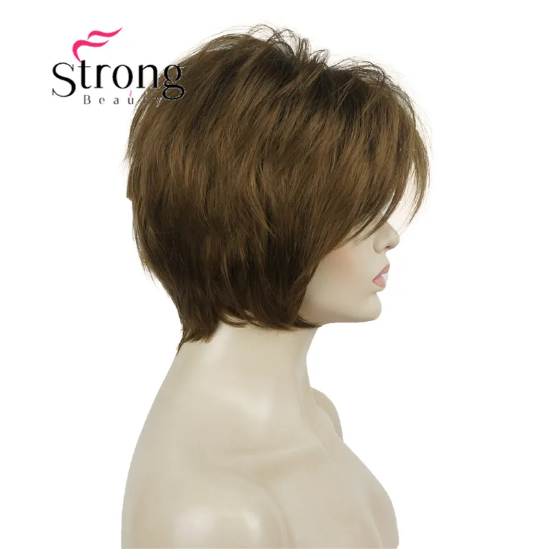 12 Golden Brown StrongBeauty короткий слоистый блондин Толстый Пушистый полный синтетический парик Тепло ОК - Цвет: 12 Golden Brown