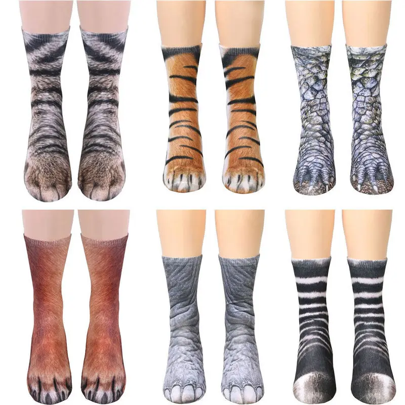 3d носки для взрослых и детей с изображением лап животных хлопковые унисекс