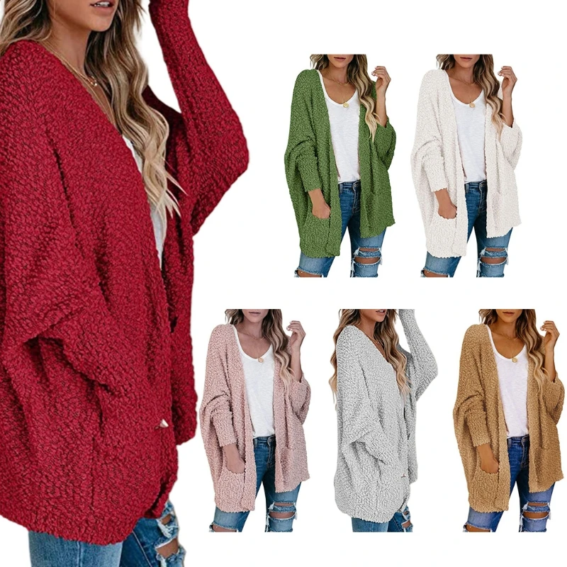 

Women Knitted Loose Sweater Long Sleeve Cardigan Solid Color Tops Coat Jacket Warm Outerwear with Pockets