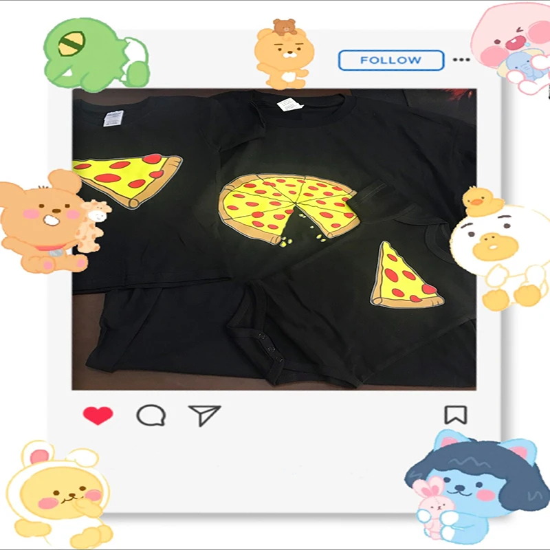 Family Matching Outfits Pizza Print Daddy Mom Kids T-shirt Family Look Father Son Clothes Father's Day Gift T-shirt Baby Ropmer