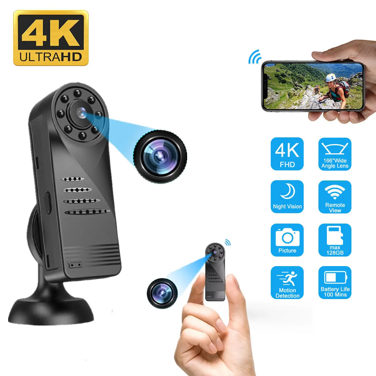 Цифровая мини камера портативная Wi Fi HD Full 4K микро телескопическая маленькая DV