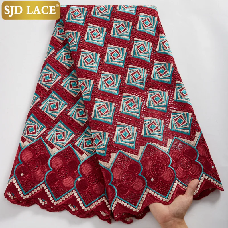Pаспродажа Кружевные материалы SJD для церковного платья, африканская нигерийская сухая кружевная ткань 2022, Лидер продаж, швейцарское хлопковое кружев...