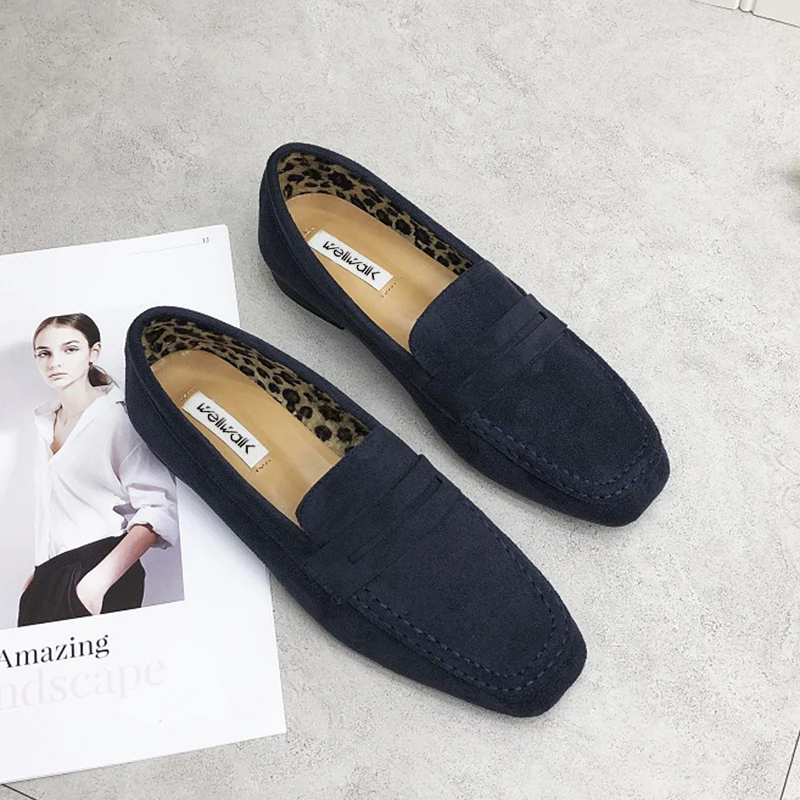 Wellwalk/черные туфли на плоской подошве; женские лоферы; обувь без шнуровки; женские балетки на плоской подошве; женские мокасины; женские балетки на плоской подошве с квадратным носком