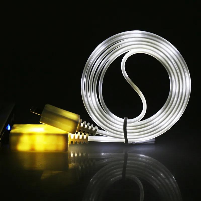 white 1 м цветной излучающий провод для зарядки Led Micro USB кабель для samsung для htc для iPhone 6 6S 7 8 Plus x кабель для зарядки телефона Android - Цвет: white