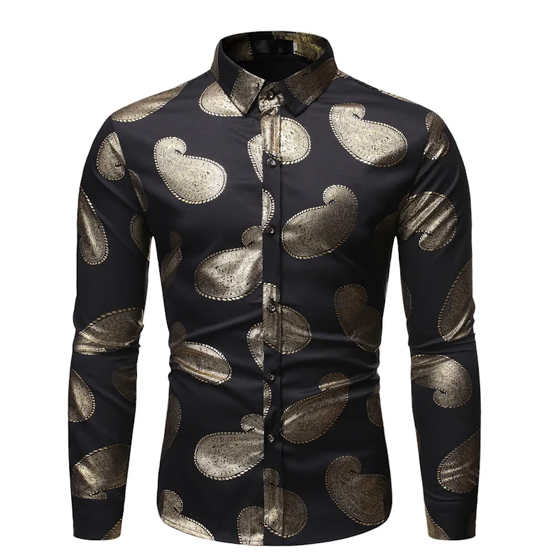 

Черная Мужская рубашка для ночного клуба с узором пейсли, Camisa Masculina 2020, Модная приталенная Мужская рубашка с длинным рукавом, деловые рубашк...