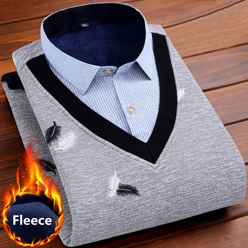 Новинка 2022 свитер Мужская бархатная обманка из двух частей утепленная нижняя