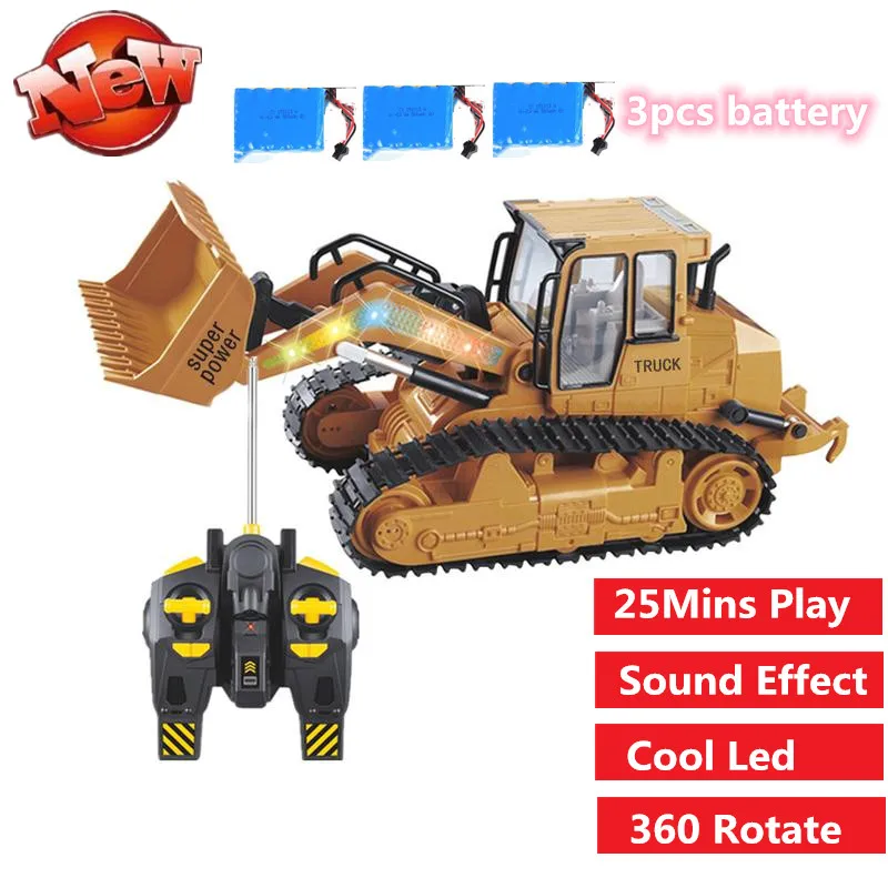 

2.4G Bulldozer Dumper Tractor RC Truck Engineering Vehical Excavator Push Soil With Music Light 25Mins Play RC Car Toys gifts