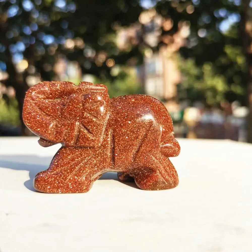 

2" Red goldsand stone Elephant Figurines Gemstone Crafts Statues Elephant Decor