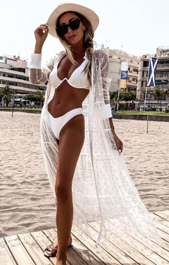 Новинка 2021 женский пляжный халат в горошек пикантное Сетчатое прозрачное