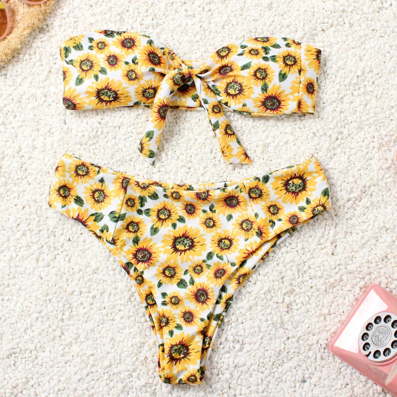 Бикини бандо с узлом 2020 Купальники без бретелек женский сексуальный купальник