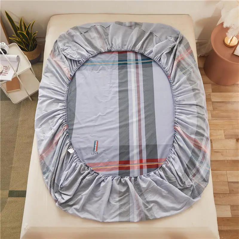 

1Pc Bed Cover Pure Cotton Queen Size Bed Sheet Striped Minimalist Style Fitted Sheet With Elastic Colcha Verano (No Pillowcase)