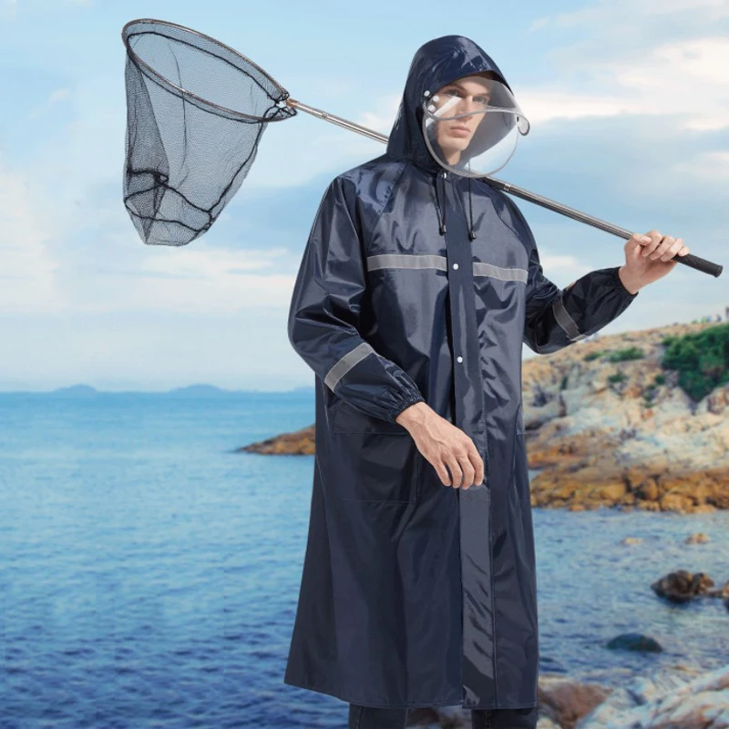 Men Women Raincoat Outdoor Rainwear Oxford Hoodie Long Rain Waterproof Hiking Travel Fishing Climbing Jacket | Дом и сад