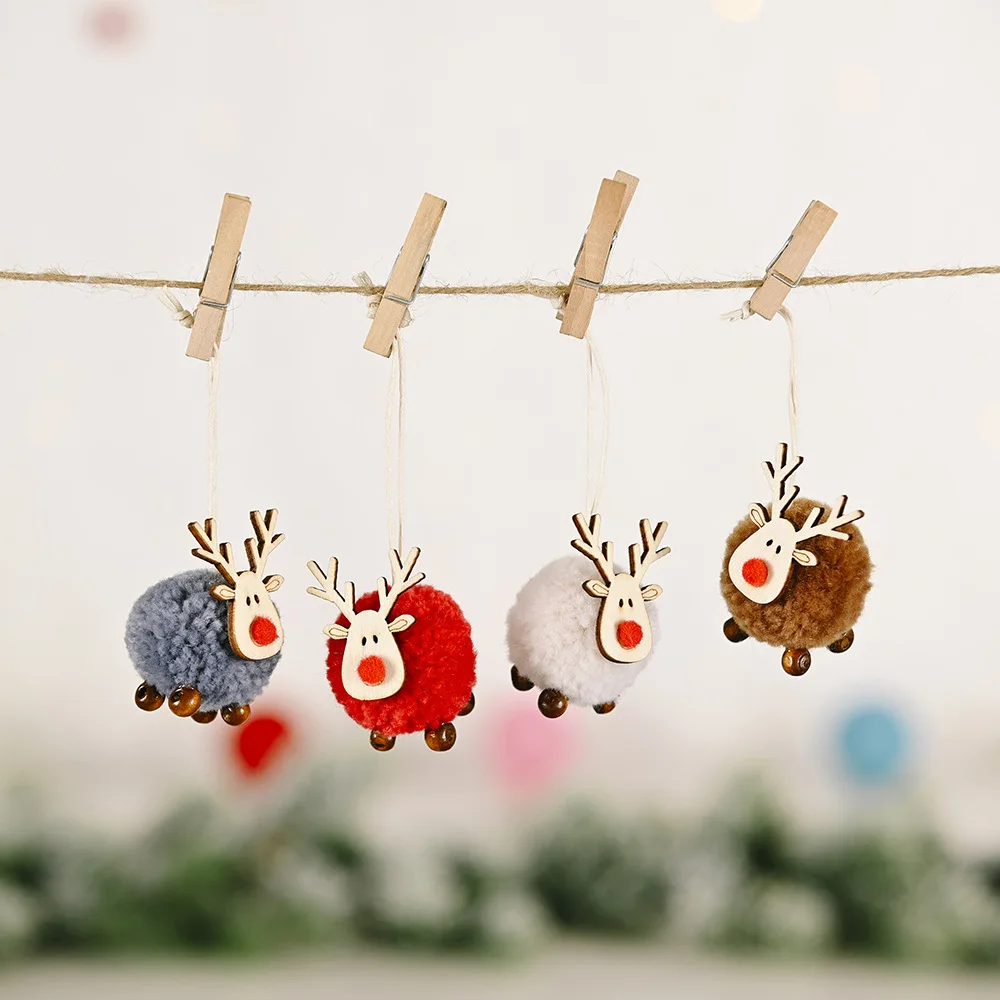 

4PCS Cute Felt Wooden Elk Christmas Tree Decorations Hanging Pendant Deer Craft Ornament Xmas Home Party Decor Kid birthday gift