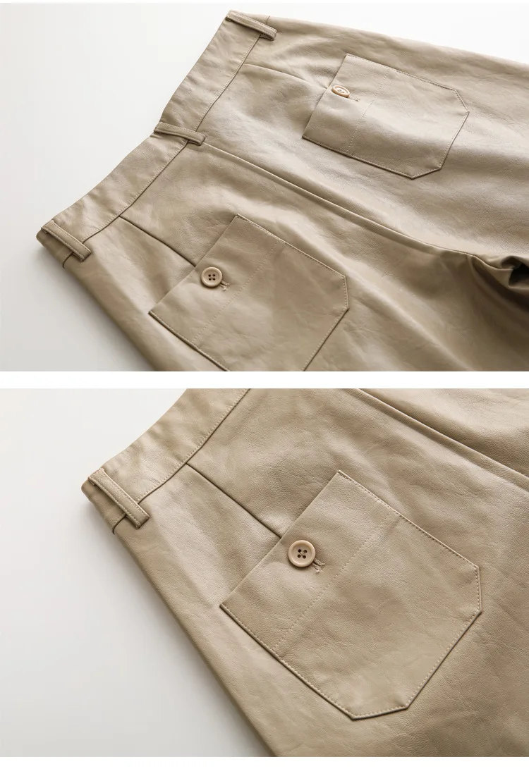 

Fashion PU Leather Shorts Women's Spring Bermuda Elastic Waist Loose Five Points Leather Trouser Plus Size Shorts T122121