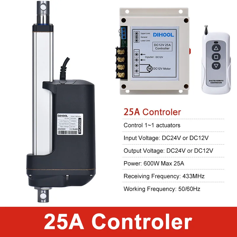 200mm Stroke DC 12V 24V Motor Linear Actuator Kit RF Controller Bracket Set Heavy Duty Fmax 12000N Vmax 60MM/S Automatic Device |