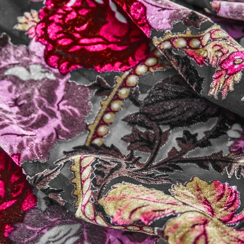 Пион на черной бархатной ткани с выгоранием Для платья тканевые - купить по