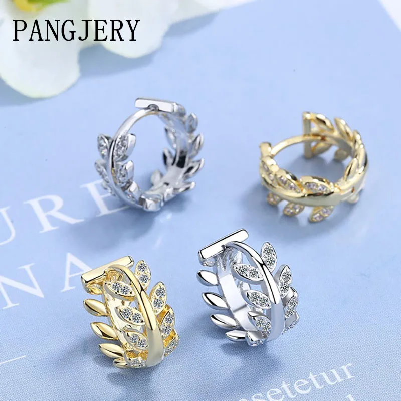 

PANGJERY Prevent Allergy 925 Stamp Leaf Hoop Earrings for Women Beautiful Simple Geometric Party Fine Jewelry Gifts