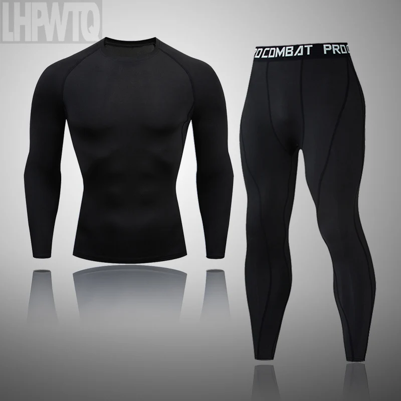 

Winter Thermal Underwear Men Warm Fitness Solid Color Legging Tight Undershirts Compression Quick Drying Thermo Long Johns Sets