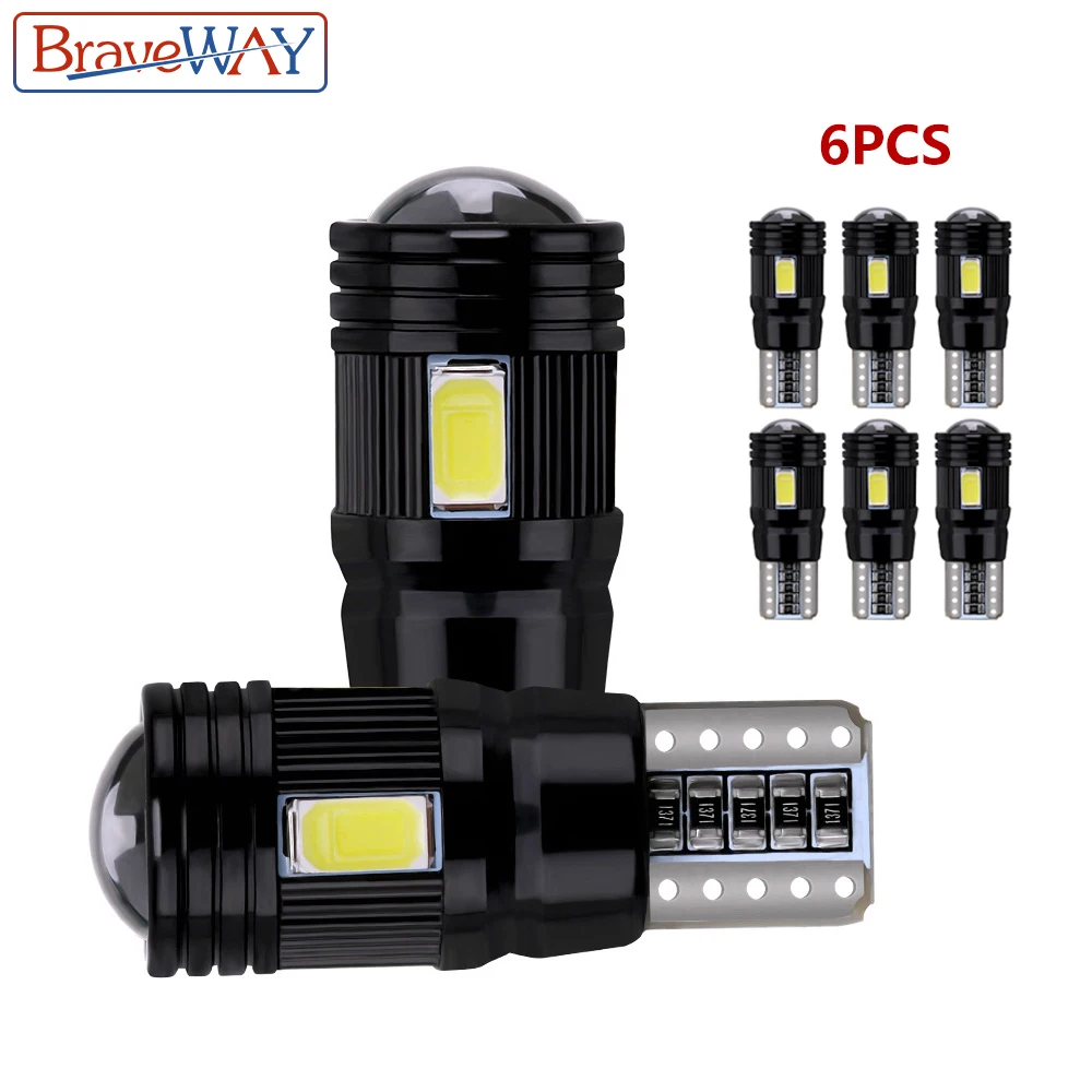 BraveWay 6 шт. T10 светодиодный лампы W5W Canbus Error Free 6SMD авто Интерьер просвет