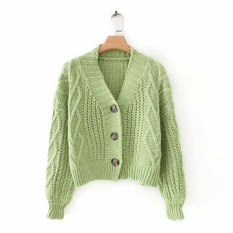 Корейский грубый короткий однобортный Кардиган с v-образным вырезом