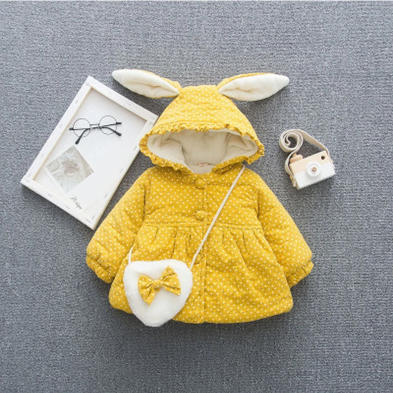 Пальто для маленьких девочек хлопковые пальто в горошек с заячьими ушками От 1 до