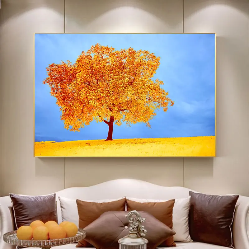 Современные пейзажные картины цветные холщовые с изображением цветных деревьев