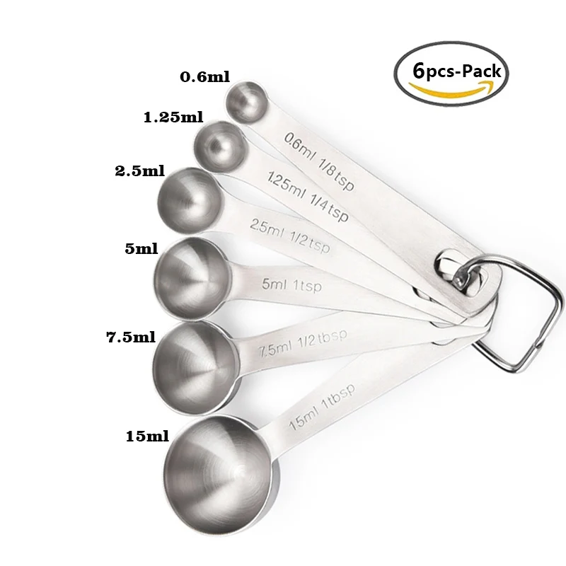 Stainless Steel 6PCS 5/6 мерные ложки в комплекте шт. Наборы из нержавеющей стали кофе измерение количества сахара ложки со шкалой пластиковые мерки чашки кухня инструмент для выпечки - Цвет: Stainless Steel 6PCS