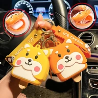 cartoon cute key keychain shiba inu dog silicone coin purse pendant creative storage leather bag zipper accessories wholesale