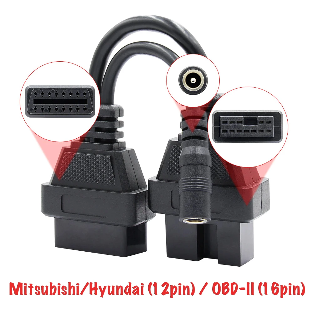 

Переходник Mitsubishi/Hyundai (12pin) на OBD-II (16 pin), OBD2, коннектор, адаптер, разъём, гнездо, диагностический кабель
