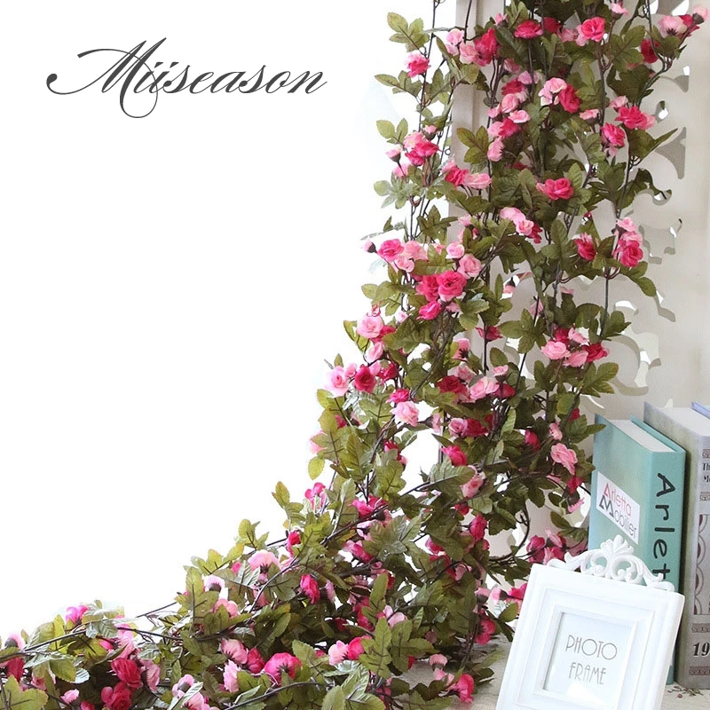 230cm/91in Silk Rose Wedding Decorations Ivy Vine Artificial Flowers Arch Decor with Green Leaves Hanging Wall Garland mini rose | Дом и сад