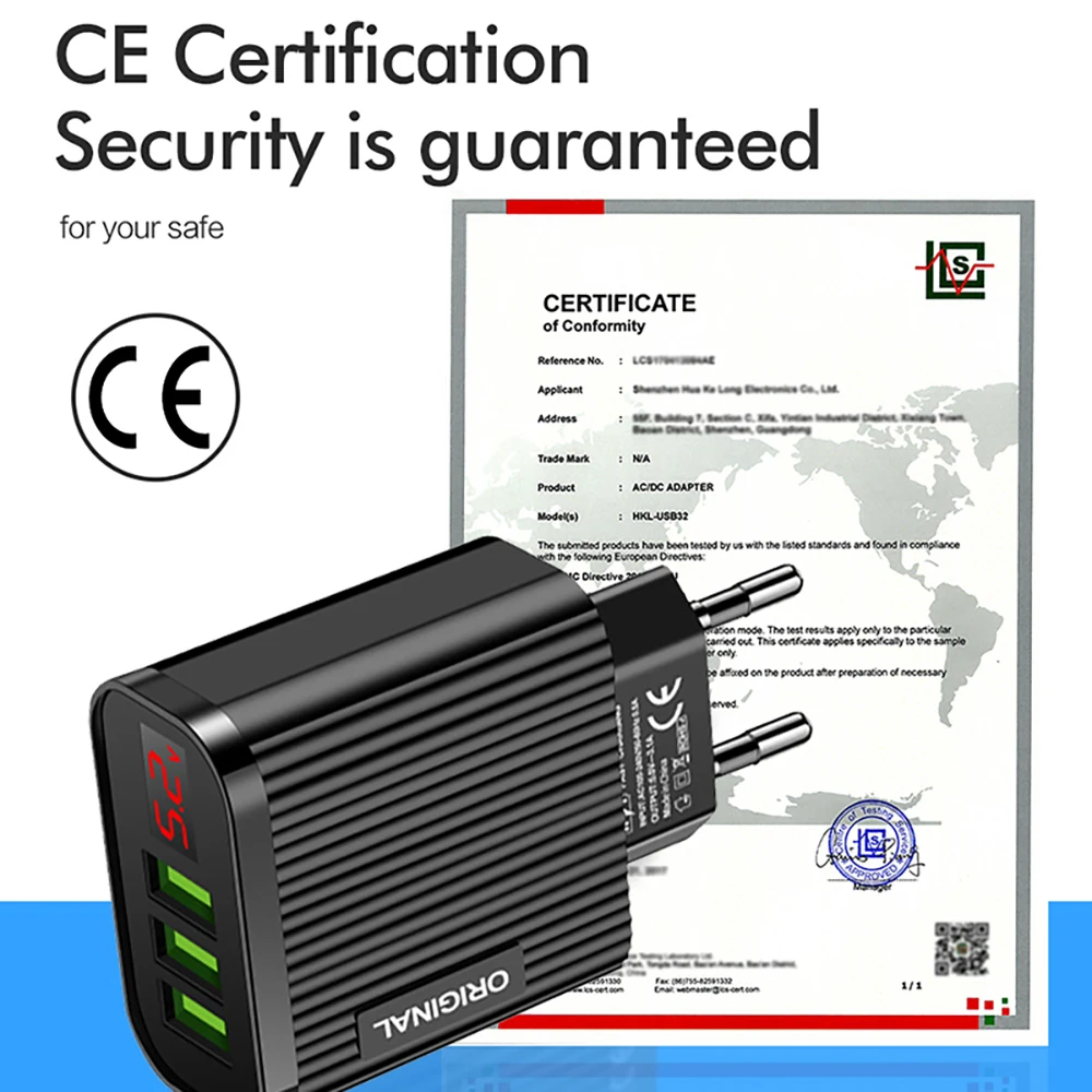 XEDAIN EU/US дисплей USB 5V 3.1A зарядное устройство для iPhone смартфона с 3 портами Быстрая