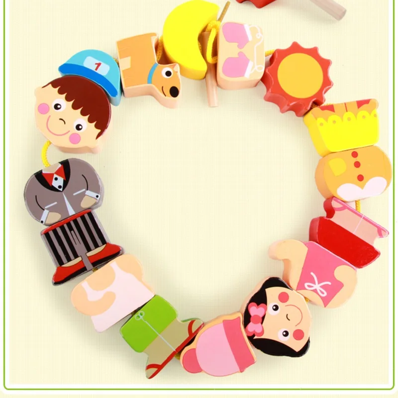 

Wooden Toys Baby City Threading Beads String Lacing Puzzle Early Learning Educational Crafts Toys For Toddler Children DIY Toys