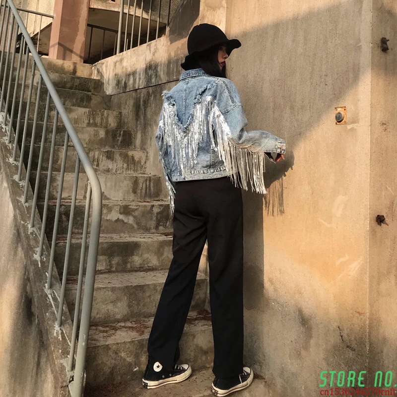 

Jean Jacket Woman Fringed Sequined Denim Jacket 2020 Spring New Retro BF Loose Short Jeans Jacket Top Chaquetas Jackets NZY133
