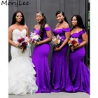 Атласные платья-русалки с открытыми плечами, фиолетового цвета, для подружек невесты, свадебной вечеринки, подружки невесты, сексуальные платья невесты, 2021