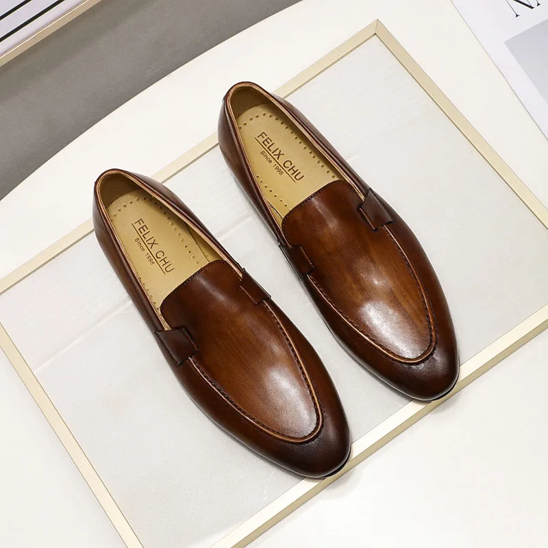 FELIX CHU Designer Fashion Mens Loafers Leather Handmade Black Brown Casual Business Dress Shoes Party Wedding Men's Footwear | Обувь
