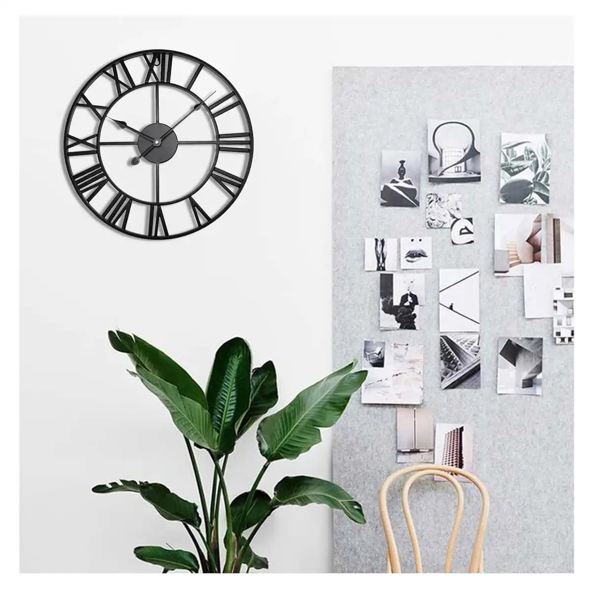 40/47 см современные большие 3D часы в стиле ретро черные железные круглые арт полые