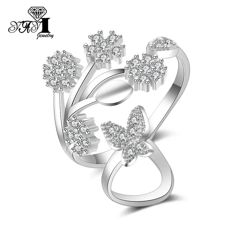 

Wholesale YaYI Jewelry Fashion Princess Cut White Flower Cubic Zirconia Silver Color Engagement Wedding Party Adjustable Rings