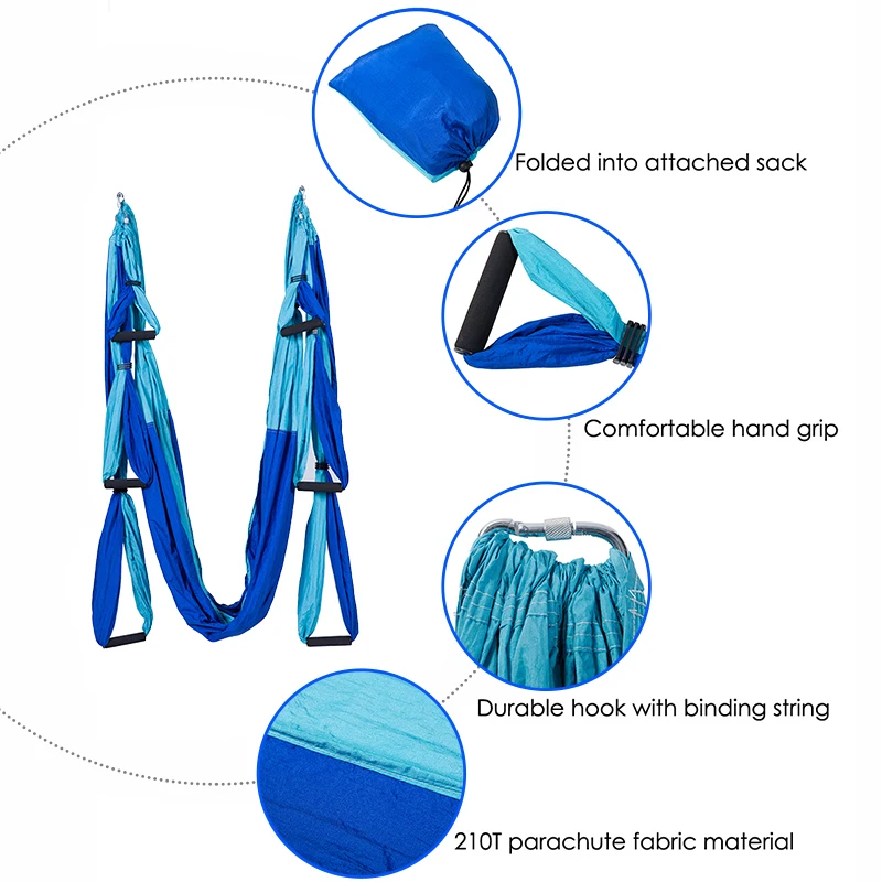 Антигравитационный гамак для йоги с 6 ручками тканевый Летающий Комплект гамака