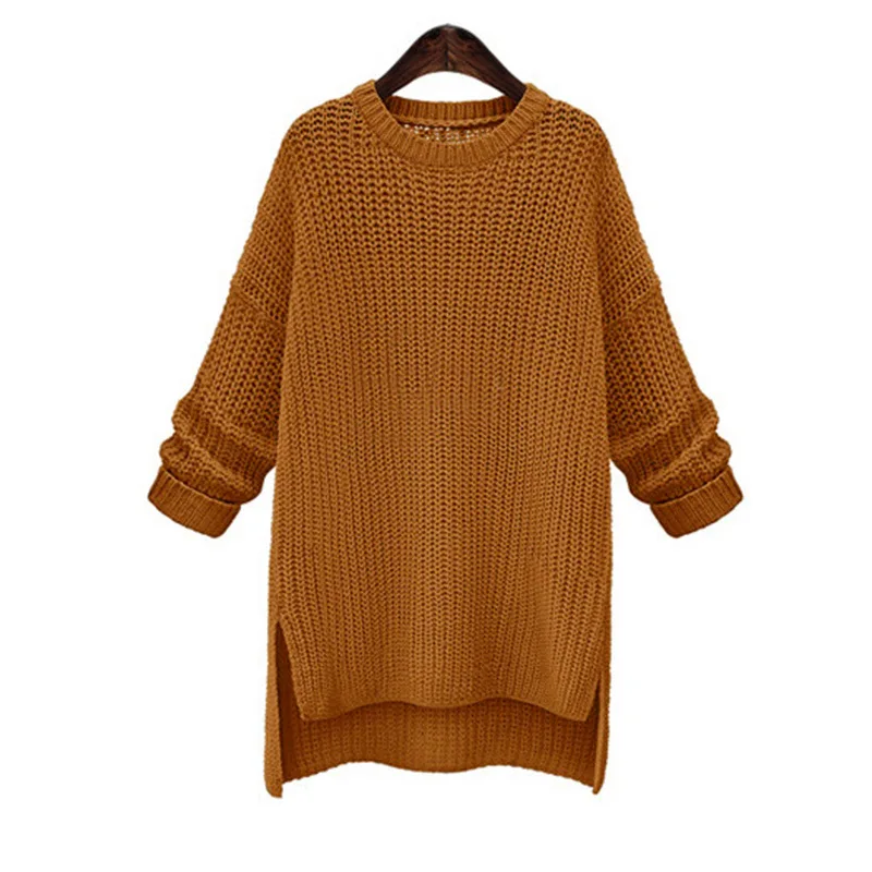 

2020 new ladies mid-length split-fork sweater coat women autumn winter thickened round neck hooded long-sleeved sweater women