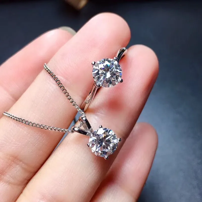 

Moissanite Jewelry Set 1CT VVS Lab Diamond Ring Pendant Necklace 925 Sterling Silver for Women Wedding Party Anniversary Gift