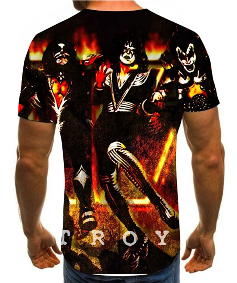 

2021 new Kiss color letter simple shirt T-shirt rock band cartoon T-shirt short sleeve round neck trend versatile top 110-6xl