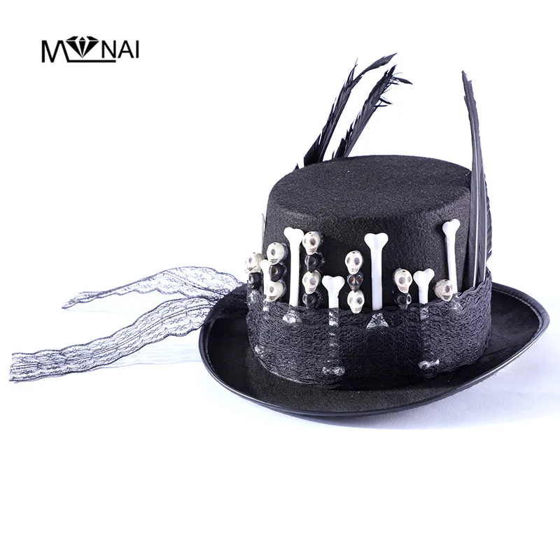 

Шляпа в стиле стимпанк для мужчин и женщин, Федора с перьями и кружевом, Волшебная Шляпа в стиле панк, для косплея, в готическом стиле, ручной работы