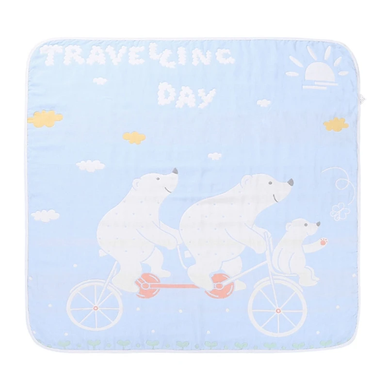 

57EE Baby Muslin Bath Towel Infant Soft Cotton Receiving Blanket Newborn Cartoon Printed 6 Layers Thick Swaddle Wrap Shower Gift