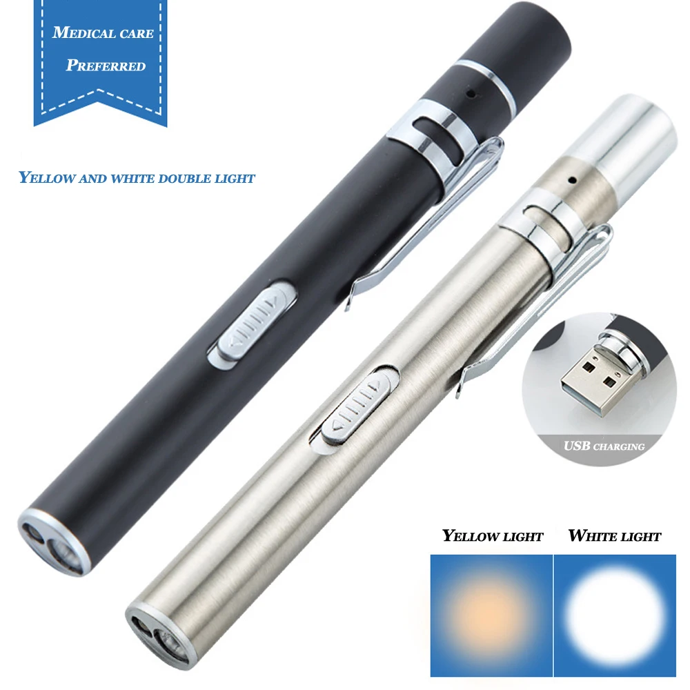 

USB Rechargeable Medical Handy Pen Light Mini Nurse Flashlight LED Torch Lamp With Stainless Steel Clip Pocket Led Flashlight